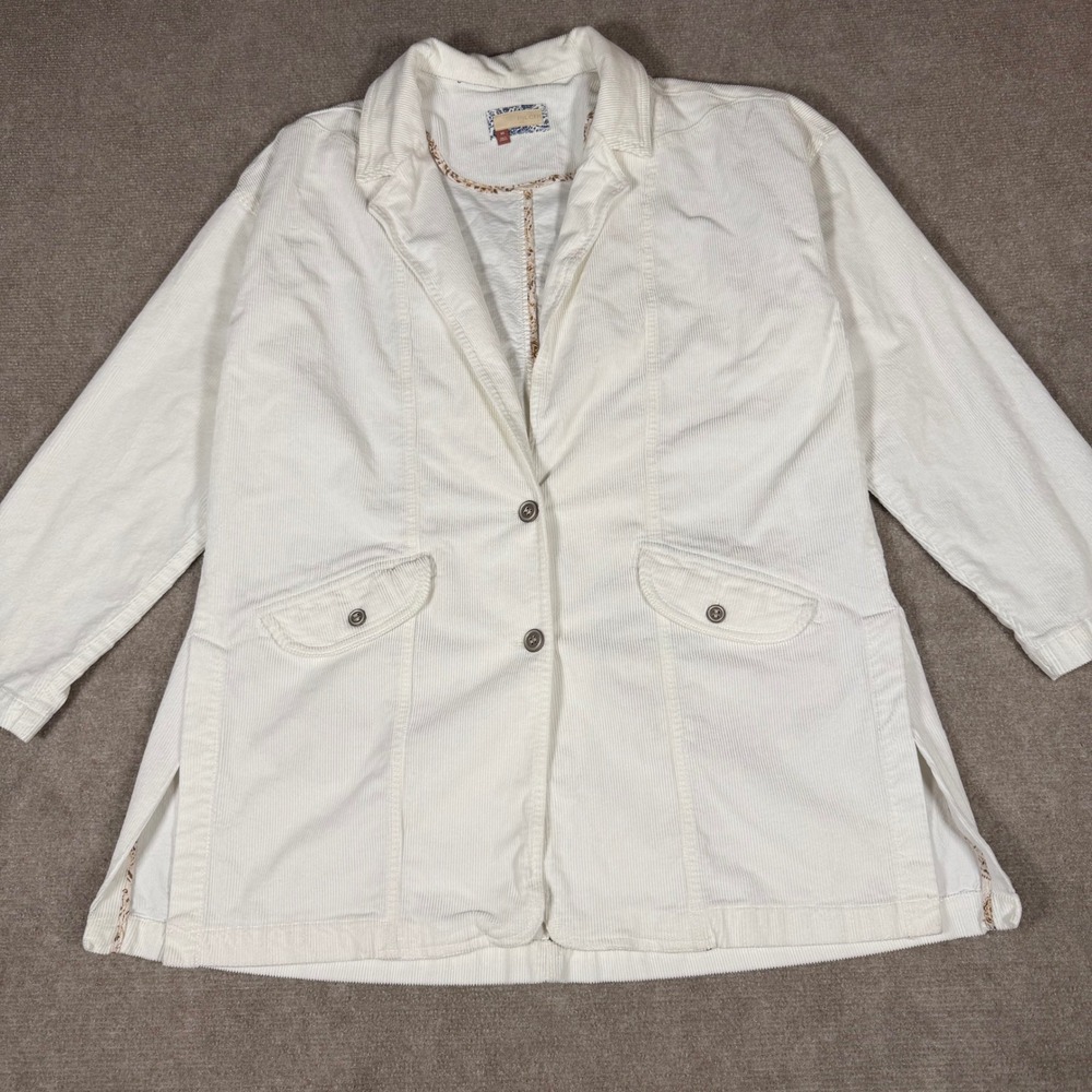 Anthropologie Pilcro Womens XS Ivory Corduroy Blazer Jacket Oversized 3/4 Sleeve